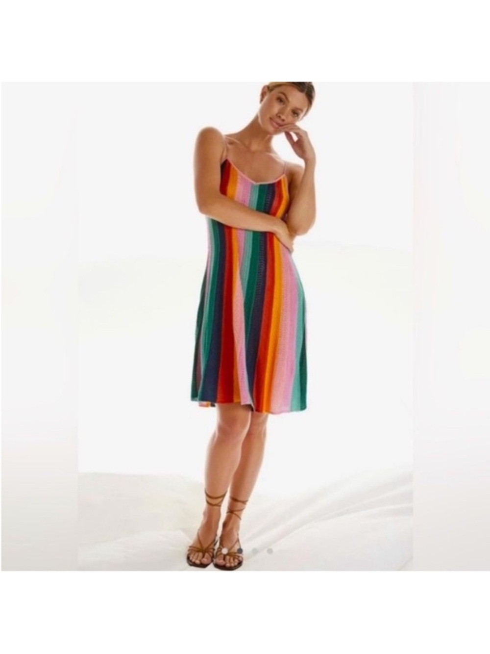 Farm Rio Rainbow Stripe Knit Slip Dress NWT XS Colorful Summer Mini